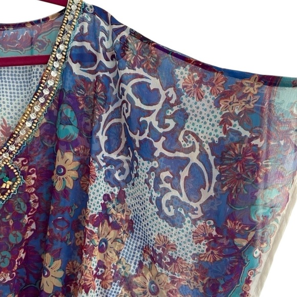 New Cynthia Rowley Beach Coverup Boho V-Neck Tunic Flowy Summer Top Small - Picture 3 of 6